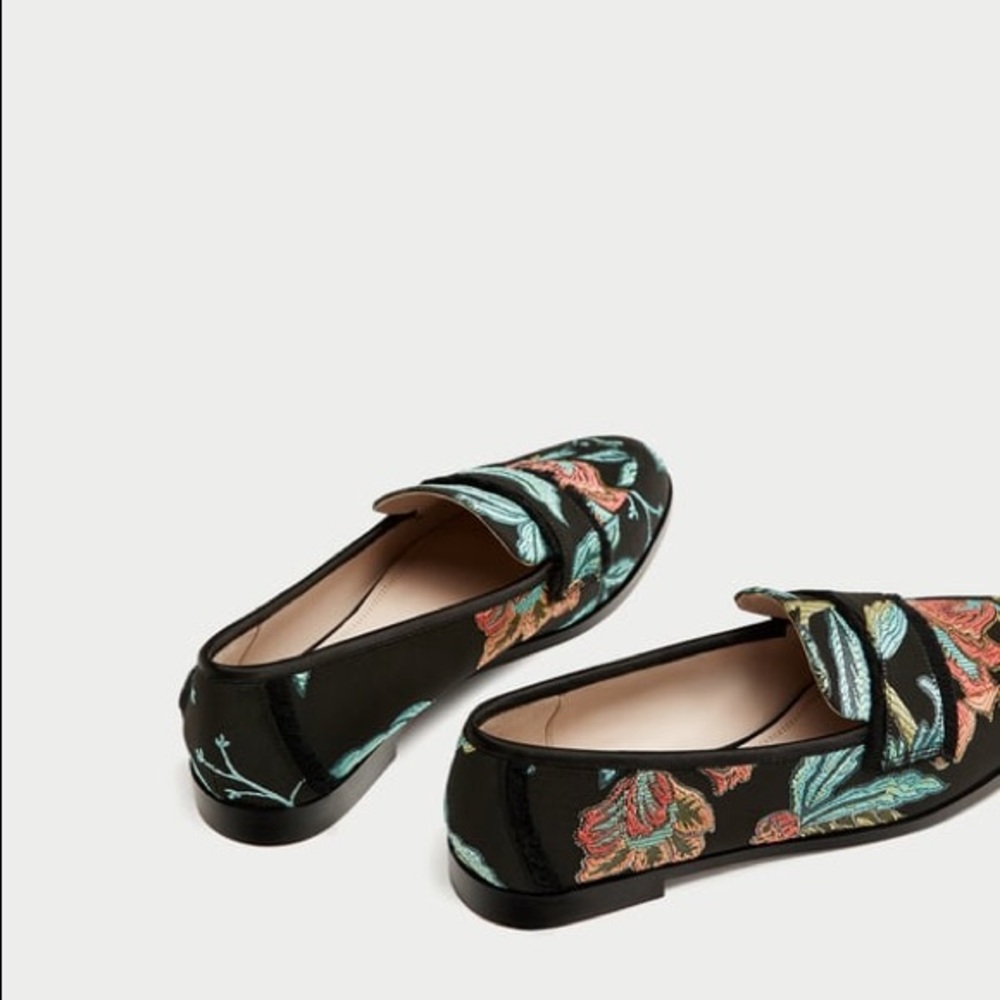 Zara Embroidered Frayed Jacquard Loafers Flats - Picture 2 of 5